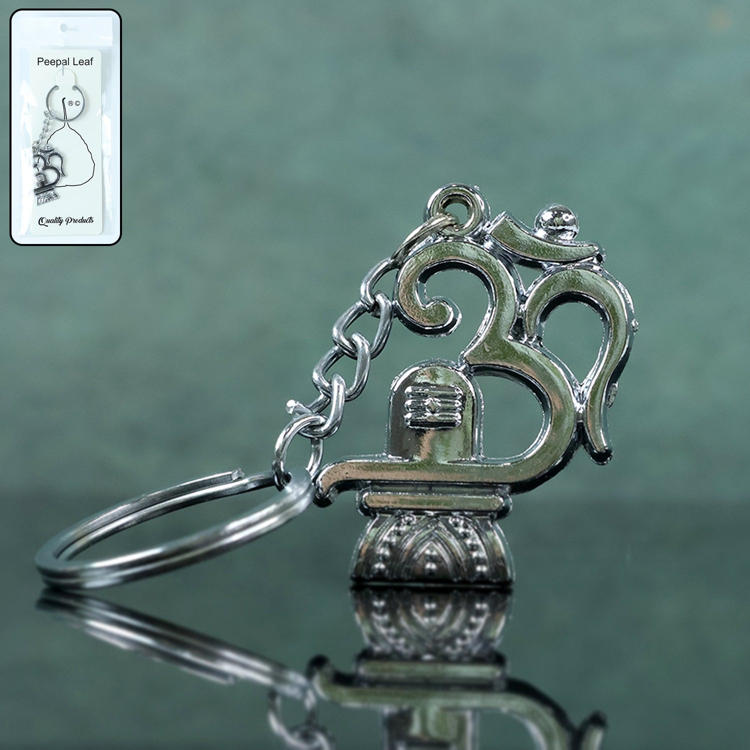 Om with Shivling metal keychain front view