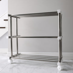 Tiered shoe organizer rack with stainless steel rods