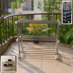 Supermom 3-layer stainless steel shoe and storage rack front view