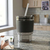 Monaco 400 ML transparent plastic tumbler with lid and straw