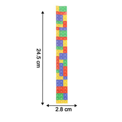 Colorful snap slap bracelet next to a ruler for size