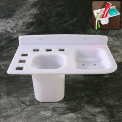 3in1 Wall Mounted Multi-Compartment Toothbrush & Soap Holder with Cup (1 Pc)