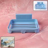 Self-adhesive wall-mount plastic soap dish with drain slots