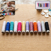 Assorted colour polyester sewing thread spools for hand and machine sewing