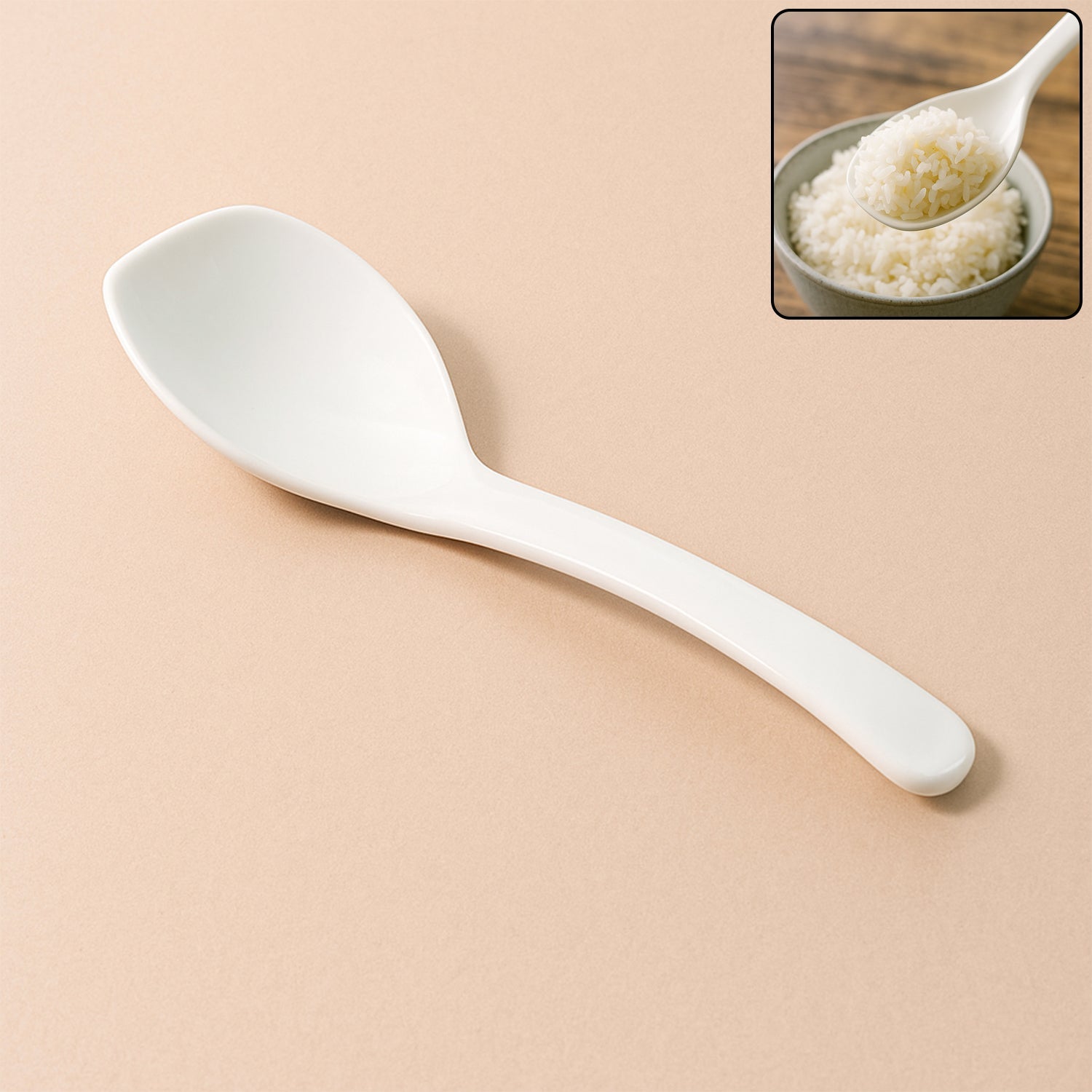 Premium Rice Serving Spoon in white with ergonomic handle