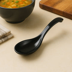 Black plastic bowl spoon with ergonomic handle