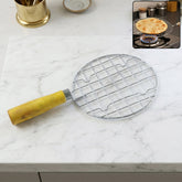 Stainless Steel Round Roaster Grill with Wooden Handle front view