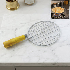 Stainless Steel Round Roaster Grill with Wooden Handle front view