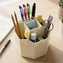 Top view of cream 5-compartment stationery caddy for office or study