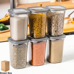 Set of six plastic airtight kitchen storage containers