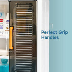 Kitchen utility cabinet mounted on wall with hanging hooks