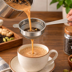 Steel tea strainer long handle fine mesh