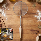 Stainless Steel Frying Skimmer Strainer with Wooden Handle (1 Pc, 45 Cm)