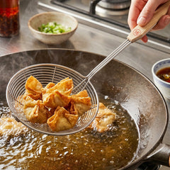 Stainless Steel Frying Skimmer Strainer with Wooden Handle (1 Pc, 45 Cm)