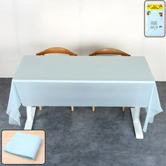 Waterproof disposable plastic table cover on rectangular table