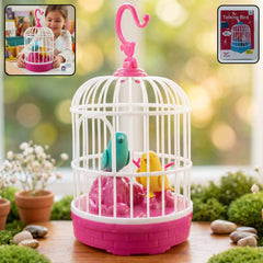 Colorful talking bird cage toy with sound and repeat features, ideal for kids' interactive play.