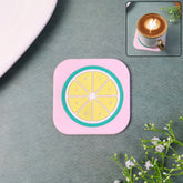 Premium silicone lemon drink coaster on wooden table