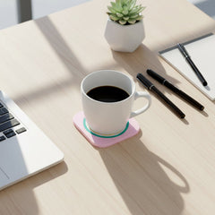 Lemon design silicone coaster protecting a wooden surface