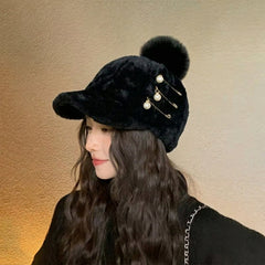 Close-up of soft plush fur cap