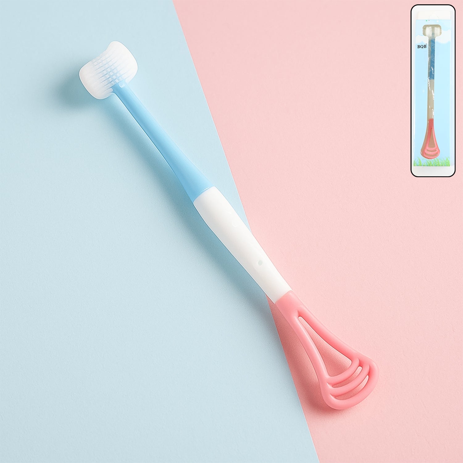 2-in-1 baby tongue cleaner and oral massager with soft silicone brush