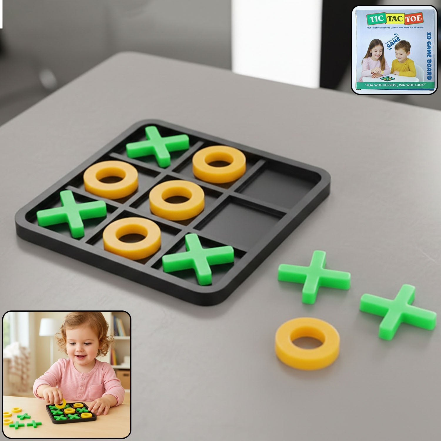 Classic Tic Tac Toe Game Board with interlocking X and O pieces