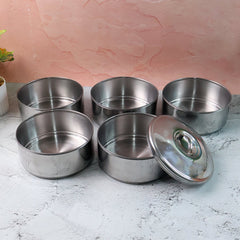 Side view of closed stainless steel lunch box
