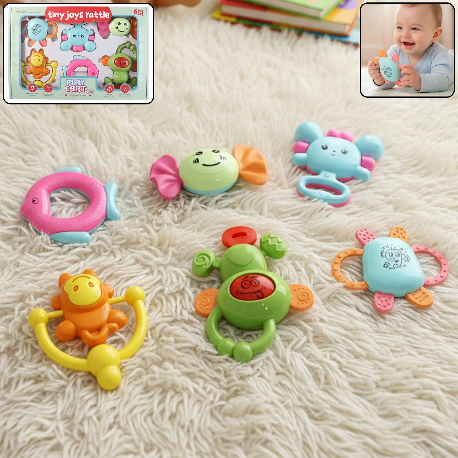 6-in-1 Baby Rattle Toy Set with colorful rattles