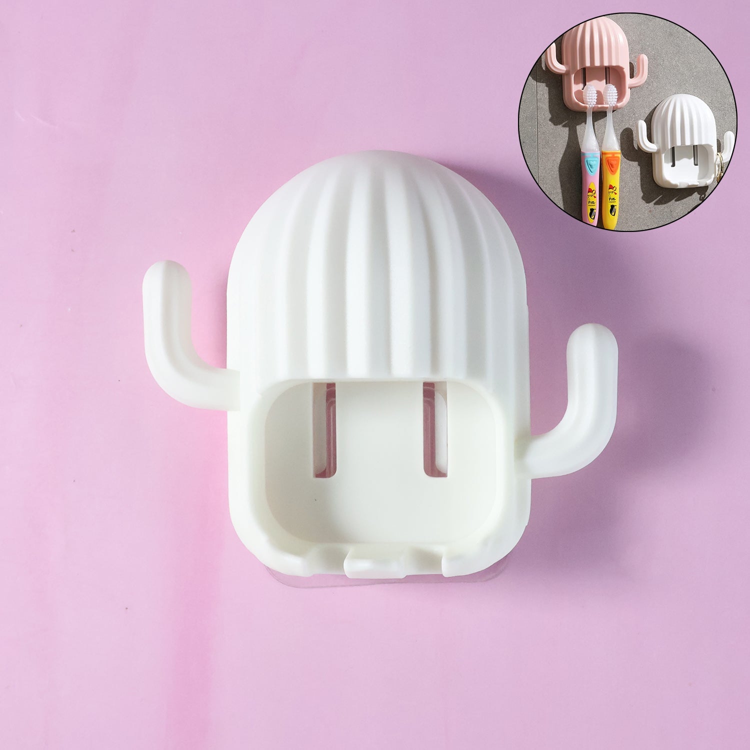 Wall mounted cactus-shaped toothbrush holder with dust-proof cover