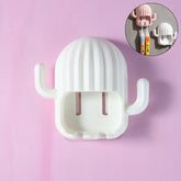 Wall mounted cactus-shaped toothbrush holder with dust-proof cover