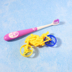 Kids panda toothbrush & motorcycle toy with ergonomic grip