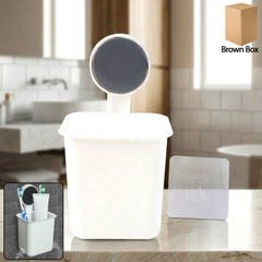 Wall-mounted toothbrush and bathroom storage organizer with adhesive mount