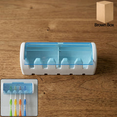Wall mounted toothbrush holder with protective cover on bathroom wall