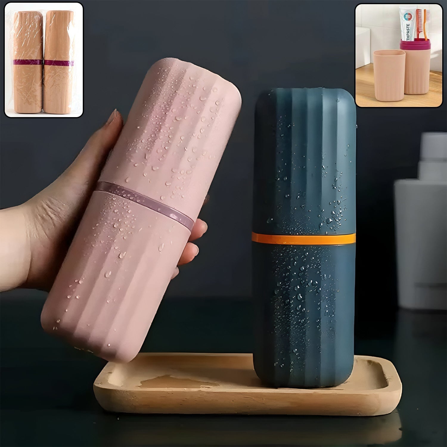 Plastic portable toothbrush travel case set with secure cover