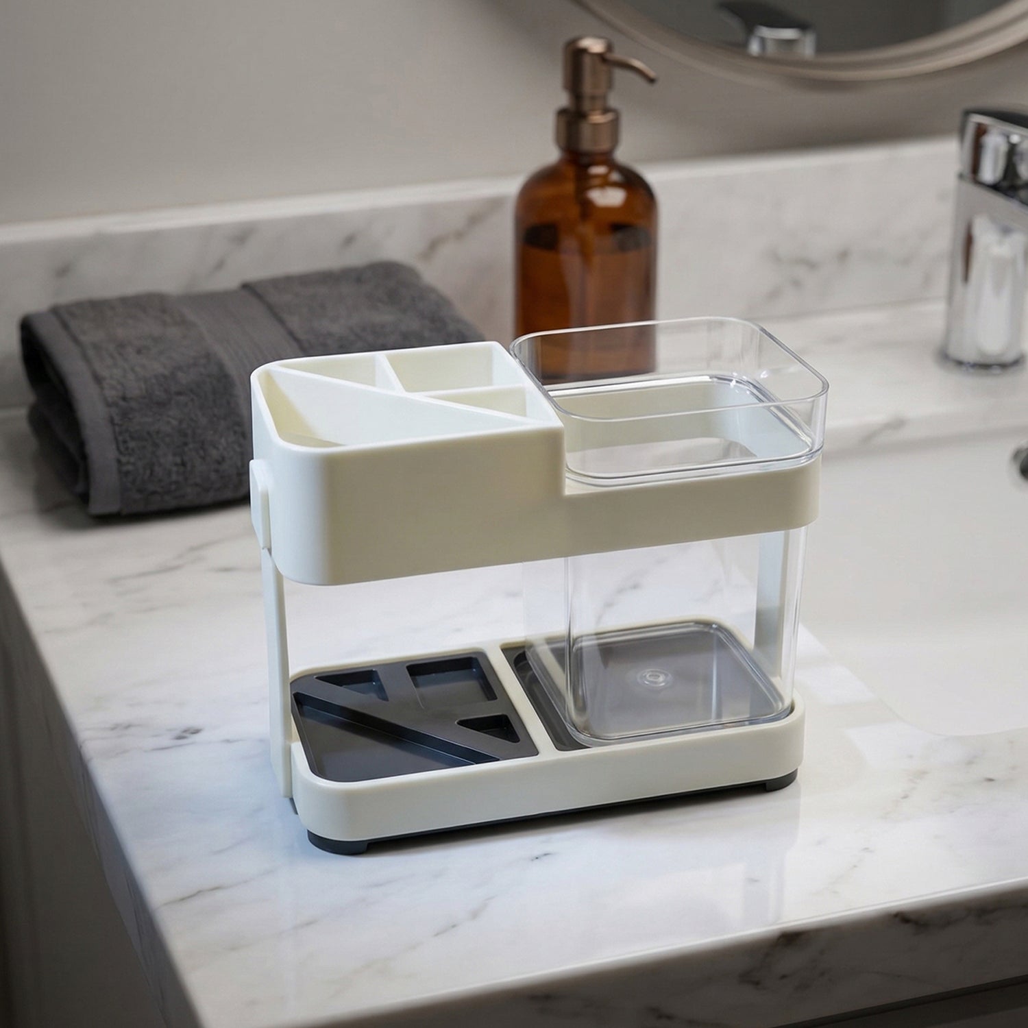 Multipurpose toothbrush holder set in bathroom