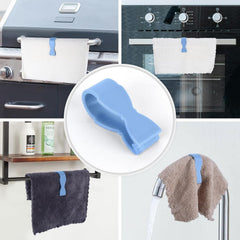 Towel clips holding towels on a rack, lifestyle shot