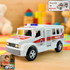 Funwoods friction powered ambulance toy with white and red design