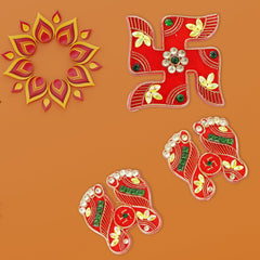 Close-up of Shubh Labh decorative pieces with intricate craftsmanship