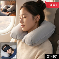 travel sleep kit including neck pillow, eye mask, and earplugs