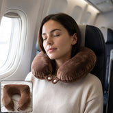 U shaped soft travel neck pillow, brown plush head and neck support (1 pc)