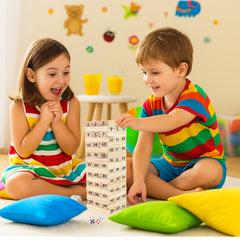 Close-up of hand sliding a block from the tower