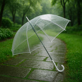 Premium transparent dome umbrella with curved handle
