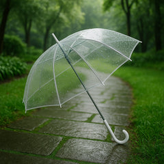 Premium transparent dome umbrella with curved handle