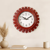 Wooden look round wall clock with rose gold and white finish