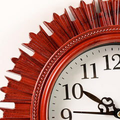 Side view of wooden look round wall clock