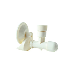 White plastic wall-mounted soap dispenser installed on bathroom wall