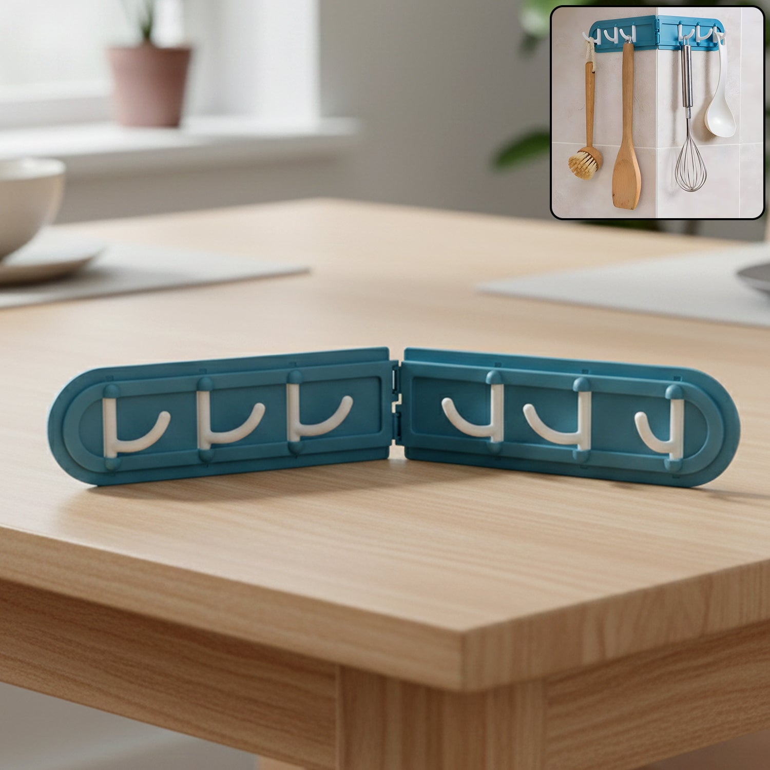 Foldable rotating wall-mounted hook rack with 6 hooks