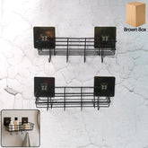 Pack of two heavy-duty self-adhesive wall storage baskets with hooks mounted on wall