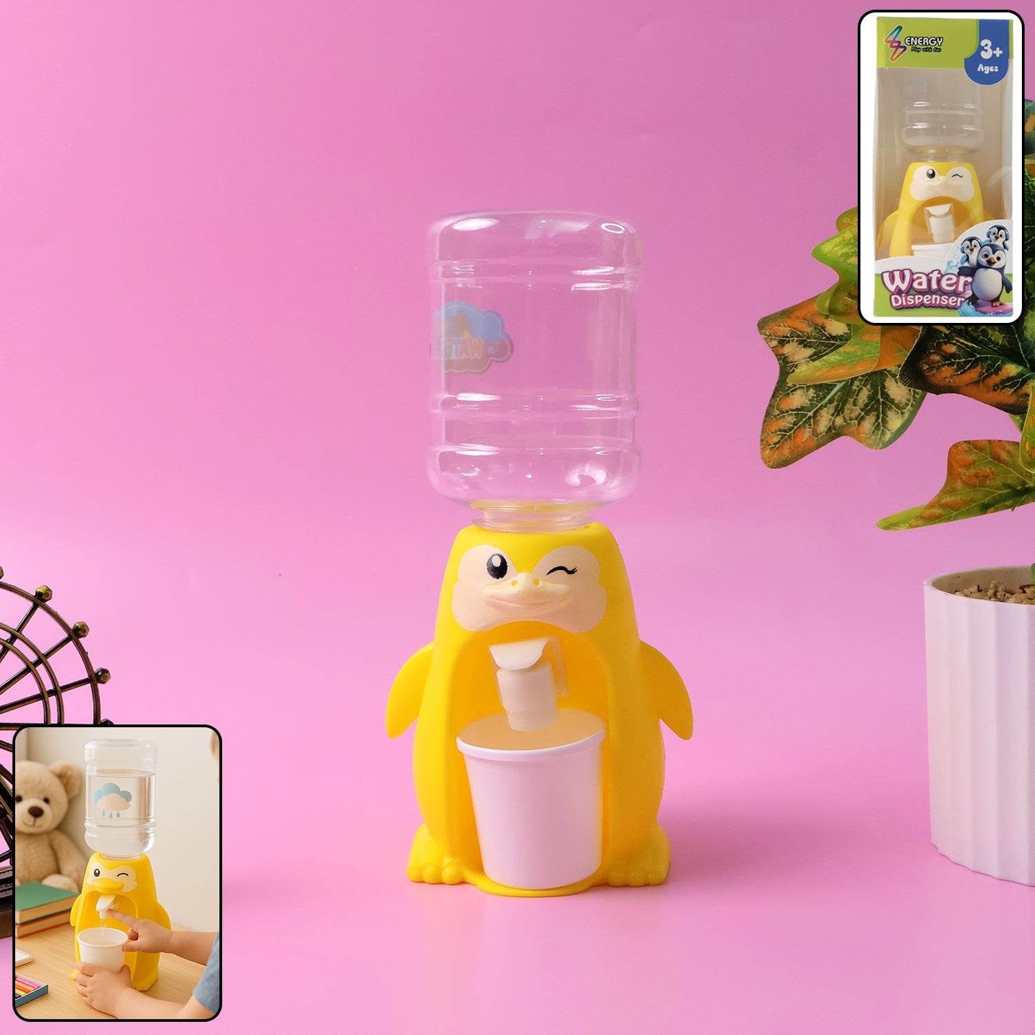 Kids tabletop water dispenser toy with fruity character design