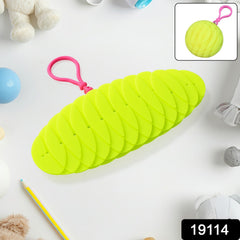 Worm fidget toy hanging from backpack