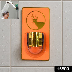 Flexible grip shower bracket with gold clamp and deer motif